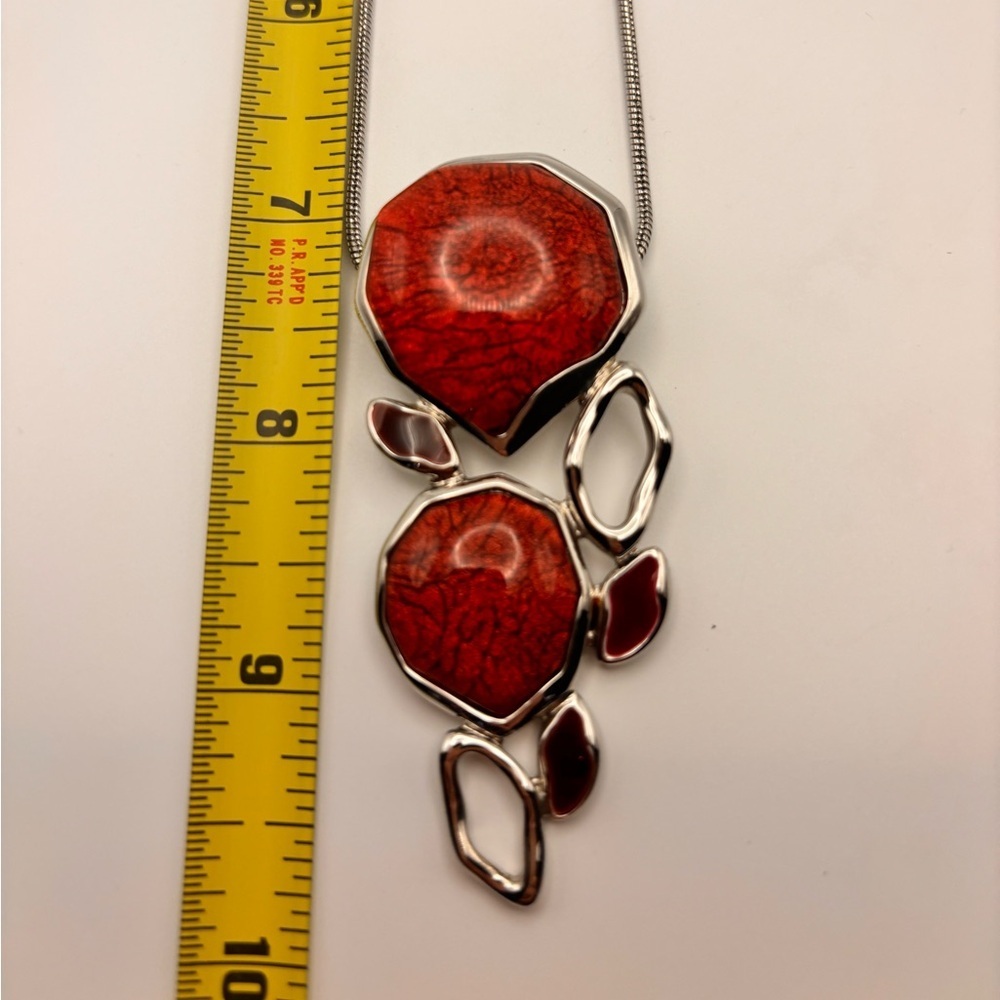 SPOUTNIK Statement Red & Silver Modernist Necklace - Picture 12 of 13